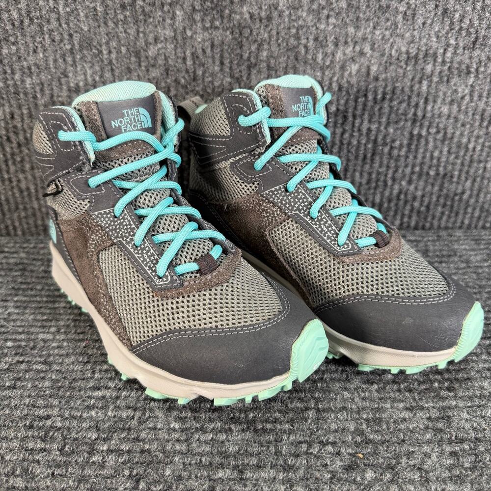 The North Face Kids Size 1 Hiking Shoes Gray Aqua Trail Outdoor Sneakers